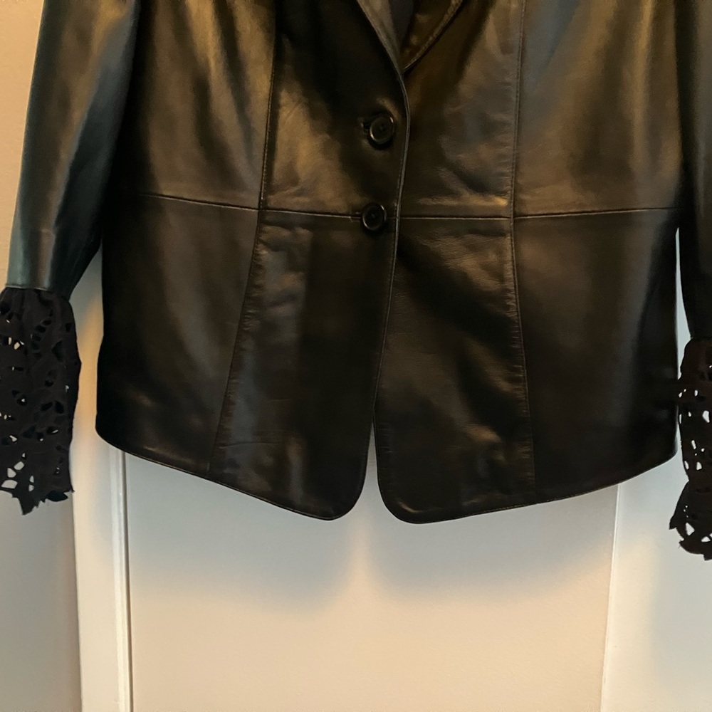 Black Leather Jacket with Lace Cuffs - Picture 4 of 8